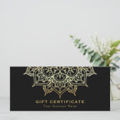 Zwarte Gouden Mandala Elegant Modern Cadeaubewijs (Staand voorkant)