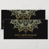 Zwarte Gouden Mandala Elegant Modern Cadeaubewijs (Voorkant / Achterkant)