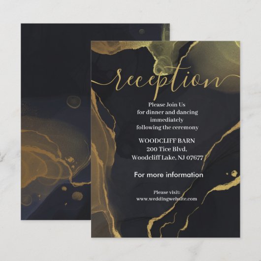 zwarte & gouden marmeren ontvangstkaart aankondigingskaart (Voorkant / Achterkant)