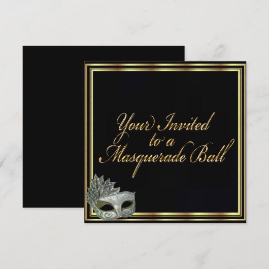 Zwarte Gouden Maskerade Bal Uitnodiging Collectie (Voorkant / Achterkant)
