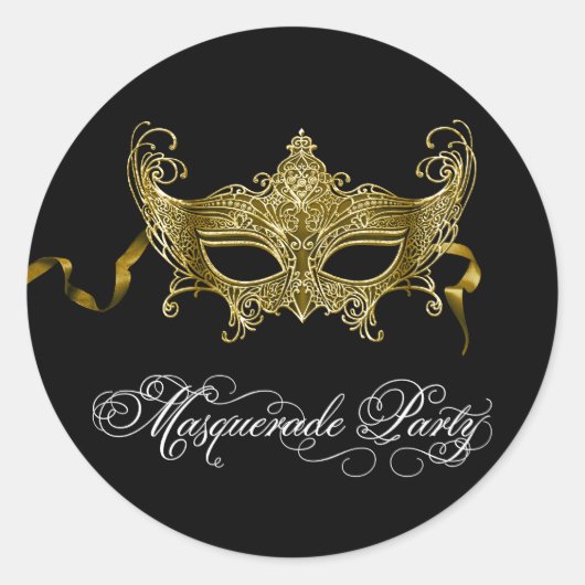 Zwarte Gouden Maskerade Feest Stickers (Voorkant)