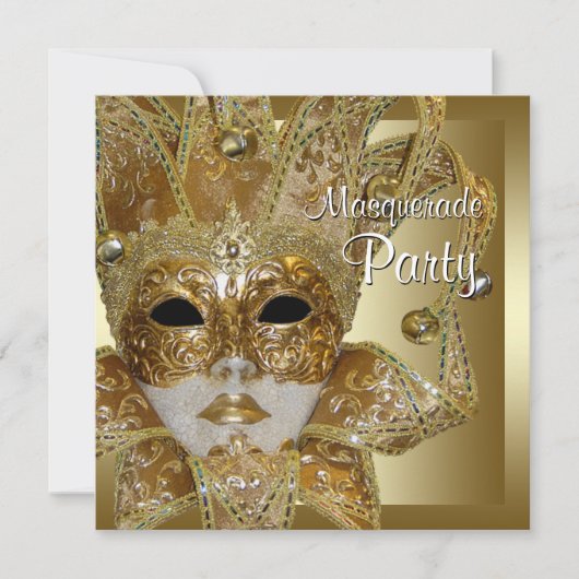 Zwarte Gouden Maskerade Feest Uitnodigingen (Voorkant)