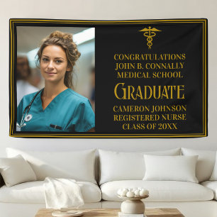 Zwarte Gouden Medische Faculteit Foto Afstudeerfee Spandoek