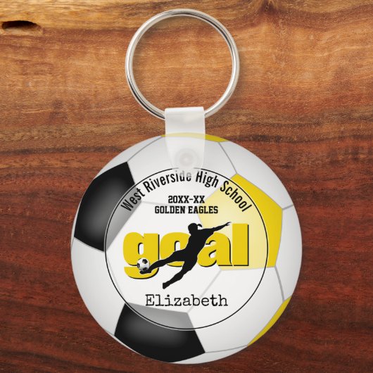 zwarte gouden meiden voetbalwedstrijd sleutelhanger (Voorkant)