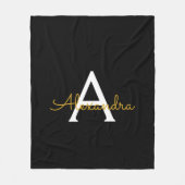 Zwarte Gouden Meisjesachtig Script Monogram Naam M Fleece Deken (Voorkant)