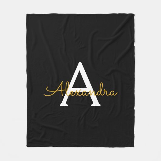Zwarte Gouden Meisjesachtig Script Monogram Naam M Fleece Deken (Voorkant)