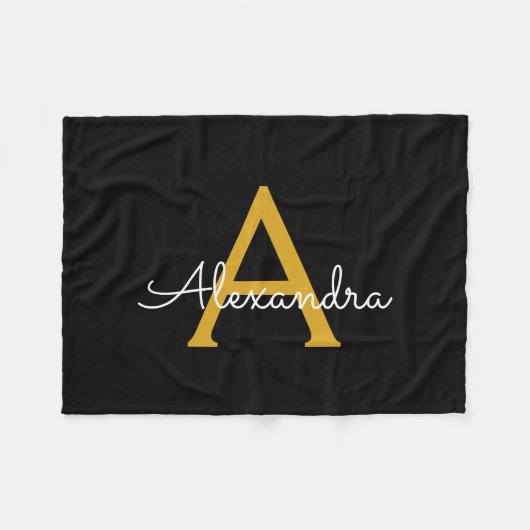 Zwarte Gouden Meisjesnaam Modern Monogram Fleece Deken (Voorkant (Horizontaal))