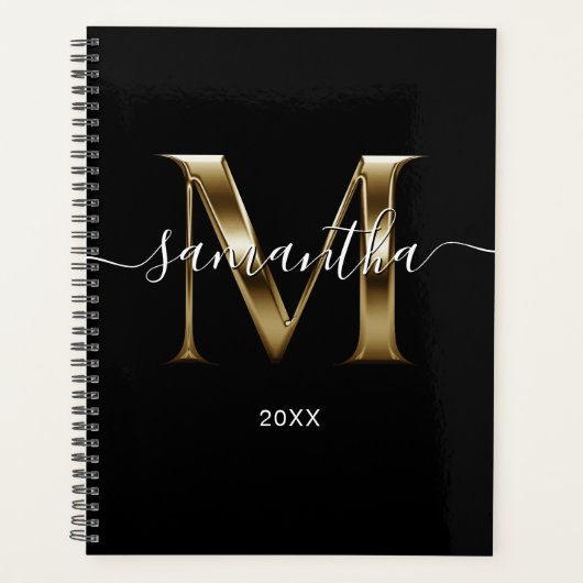 Zwarte Gouden Metallic Look Signature M Monogram Planner (Voorkant)