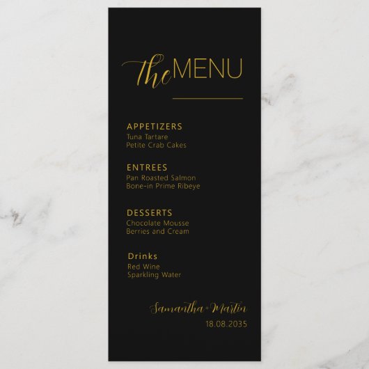 Zwarte Gouden Minimal Script Trouwmenu Menu (Voorkant)