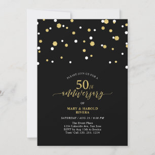 Zwarte & Gouden Moderne 50e Huwelijksjubileum Fees Kaart