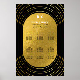 Zwarte & gouden moderne Arch Wedding Seating Chart Poster