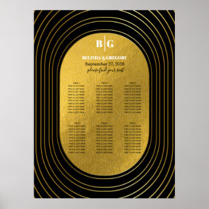 Zwarte & gouden moderne Arch Wedding Seating Chart Poster