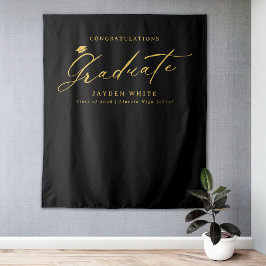 Zwarte Gouden Moderne Calligrafie Afstudeerfeest Wandkleed
