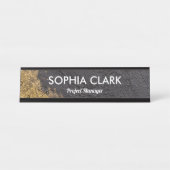 Zwarte & gouden moderne luxe textuur Gulden Aangep Bureau Naambordje (Voorkant)