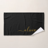 Zwarte Gouden Moderne Script Meisjes Monogram Naam Handdoek (Handdoek)