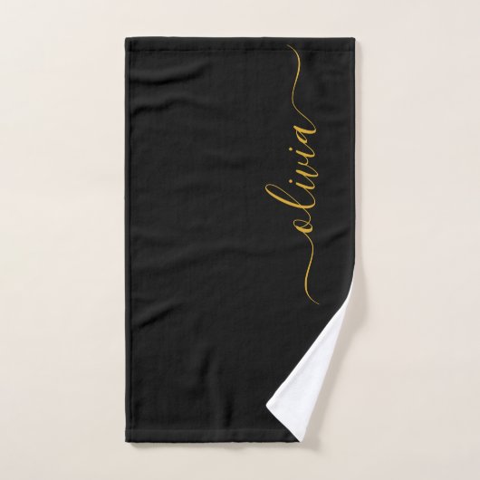 Zwarte Gouden Moderne Script Meisjes Monogram Naam Handdoek (Handdoek)