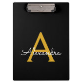 Zwarte Gouden Moderne Script Meisjes Monogram Naam Klembord (Voorkant)