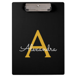 Zwarte Gouden Moderne Script Meisjes Monogram Naam Klembord