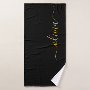 Zwarte Gouden Moderne Script Meisjesachtige Monogr Badhanddoek