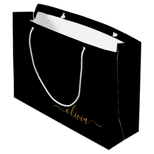 Zwarte Gouden Moderne Script Meisjesachtige Monogr Groot Cadeauzakje (Achterkant Gekanteld)