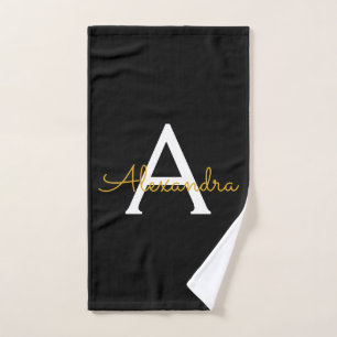 Zwarte Gouden Moderne Script Meisjesachtige Monogr Handdoek