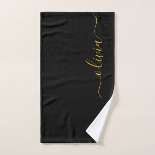 Zwarte Gouden Moderne Script Meisjesachtige Monogr Handdoek