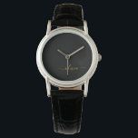 Zwarte Gouden Moderne Script Meisjesachtige Monogr Horloge<br><div class="desc">Zwart en Goud Eenvoudige Script Monogram Naam Horloge. Dit is het perfecte afstudeer-,  verjaardags-,  trouw-,  bruids-,  jubileum-,  baby shower- of vrijgezellenfeest cadeau voor iemand die van glamour luxe en chique stijlen houdt.</div>