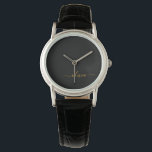 Zwarte Gouden Moderne Script Meisjesachtige Monogr Horloge<br><div class="desc">Zwart en Goud Eenvoudige Script Monogram Naam Horloge. Dit is het perfecte afstudeer-,  verjaardags-,  trouw-,  bruids-,  jubileum-,  baby shower- of vrijgezellenfeest cadeau voor iemand die van glamour luxe en chique stijlen houdt.</div>