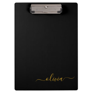 Zwarte Gouden Moderne Script Meisjesachtige Monogr Klembord