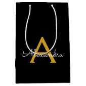Zwarte Gouden Moderne Script Meisjesachtige Monogr Medium Cadeauzakje (Voorkant)