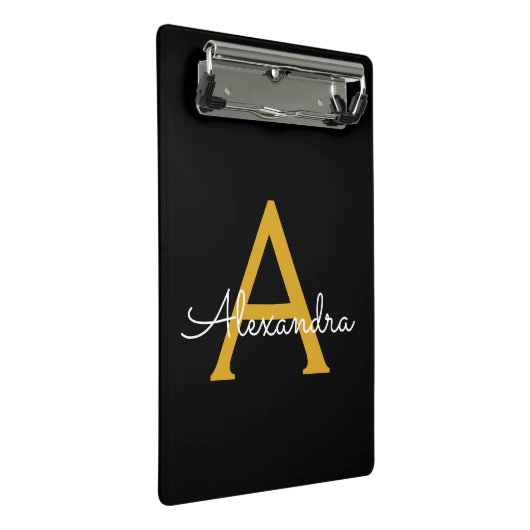 Zwarte Gouden Moderne Script Meisjesachtige Monogr Mini Klembord (Schuin)