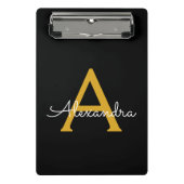 Zwarte Gouden Moderne Script Meisjesachtige Monogr Mini Klembord (Voorkant)