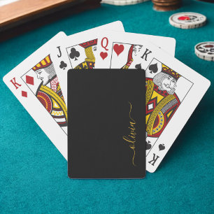 Zwarte Gouden Moderne Script Meisjesachtige Monogr Pokerkaarten