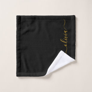 Zwarte Gouden Moderne Script Meisjesachtige Monogr Washandje