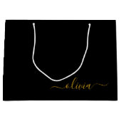 Zwarte Gouden Moderne Script Meisjesnaam Monogram Groot Cadeauzakje (Voorkant)
