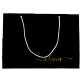 Zwarte Gouden Moderne Script Meisjesnaam Monogram Groot Cadeauzakje (Achterkant)