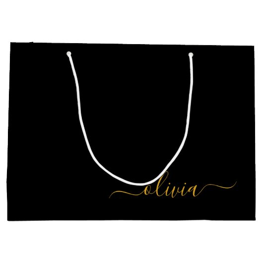 Zwarte Gouden Moderne Script Meisjesnaam Monogram Groot Cadeauzakje (Achterkant)
