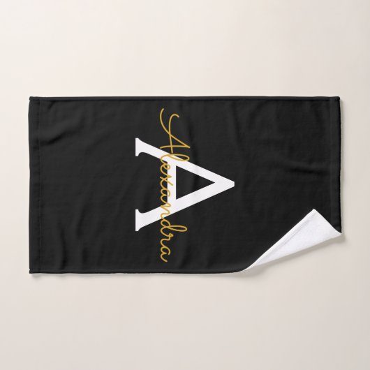 Zwarte Gouden Moderne Script Meisjesnaam Monogram Handdoek (Handdoek)