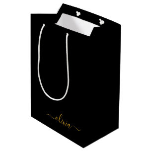 Zwarte Gouden Moderne Script Meisjesnaam Monogram Medium Cadeauzakje