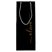 Zwarte Gouden Moderne Script Meisjesnaam Monogram Wijn Cadeautas (Achterkant)