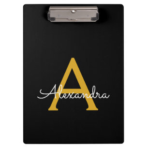 Zwarte Gouden Moderne Script Vrouwelijk Monogram N Klembord