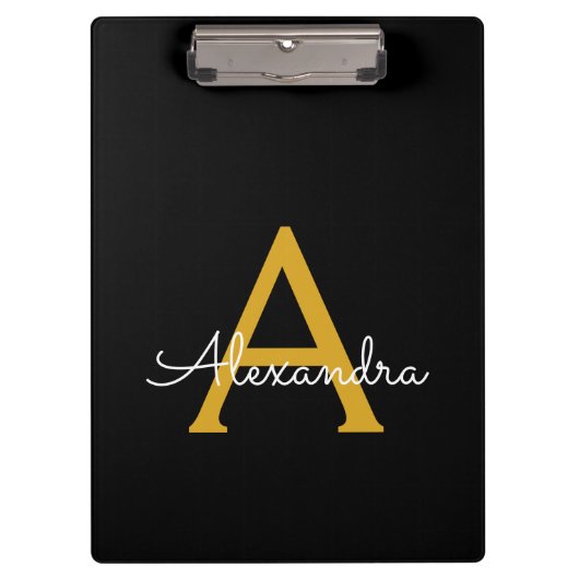 Zwarte Gouden Moderne Script Vrouwelijk Monogram N Klembord (Voorkant)