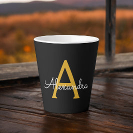 Zwarte Gouden Moderne Script Vrouwelijke Monogram  Latte Mok
