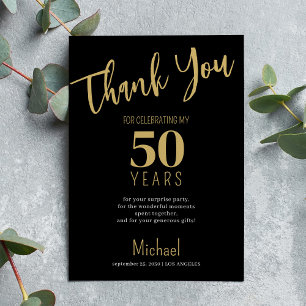 Zwarte gouden moderne typografie mijlpaal verjaard bedankkaart