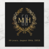 Zwarte gouden monogram 50ste huwelijksverjaardag wijn etiket (Enkel label)