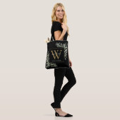Zwarte Gouden Monogram Aquarel Groene Bladeren Tot Tote Bag (Op model)