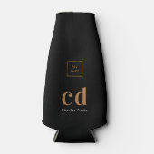 Zwarte gouden monogram bedrijfslogo flesjeskoeler (Voorkant)