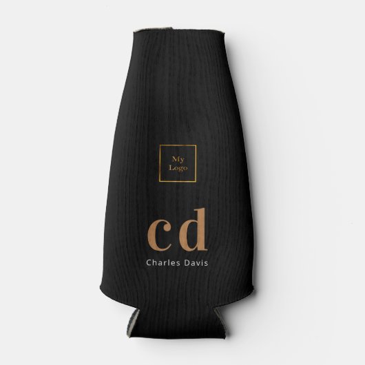 Zwarte gouden monogram bedrijfslogo flesjeskoeler (Voorkant)