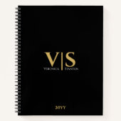 Zwarte Gouden Monogram Beginletters Modern Profess Notitieboek (Voorkant)