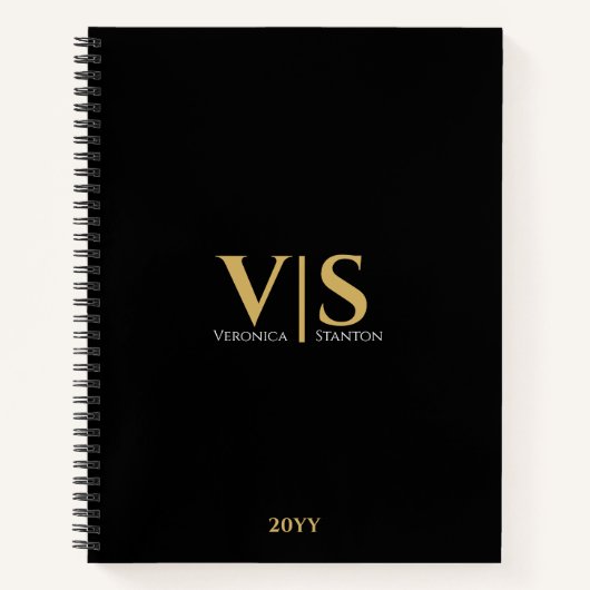 Zwarte Gouden Monogram Beginletters Modern Profess Notitieboek (Voorkant)